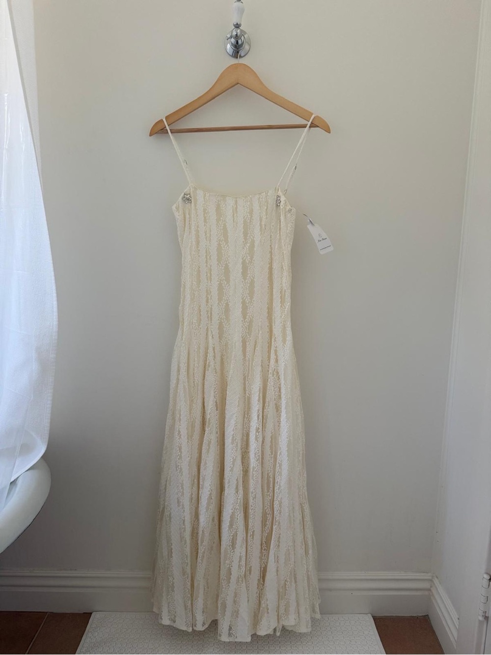 Cream Lace Maxi Dress with Spaghetti Straps